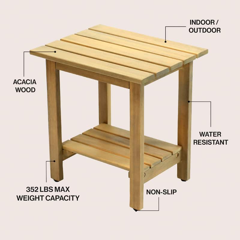 Kellie 16.1" Slatted Solid Acacia Wood Indoor/Outdoor Side Table with Shelf, By JONATHAN Y