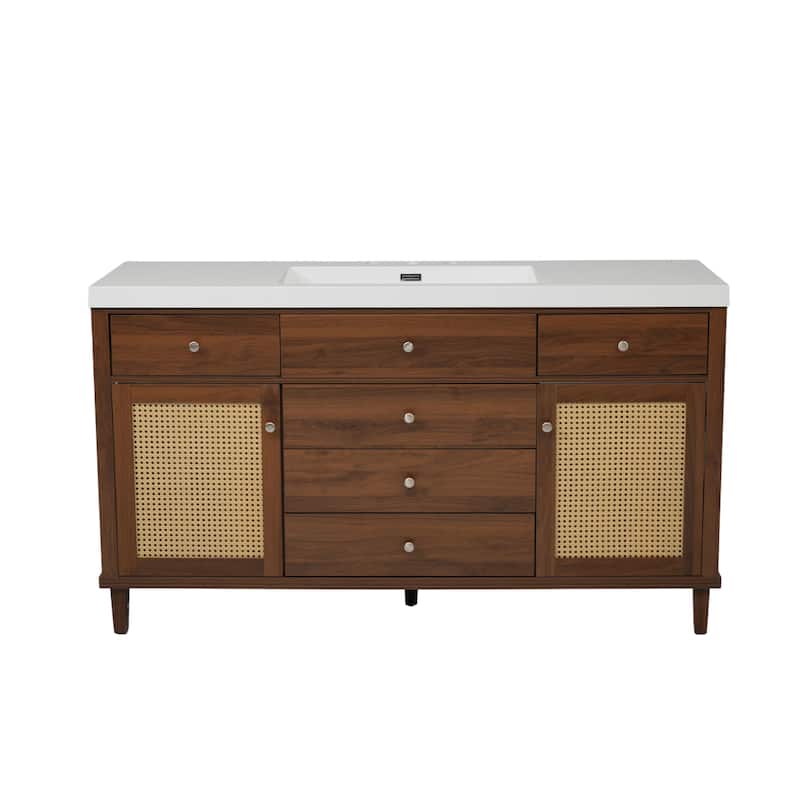 Christopher Knight Home - Emery 60" Bathroom Vanity with SMC Sink, Natural Finish for Modern Large Storage Cabinet