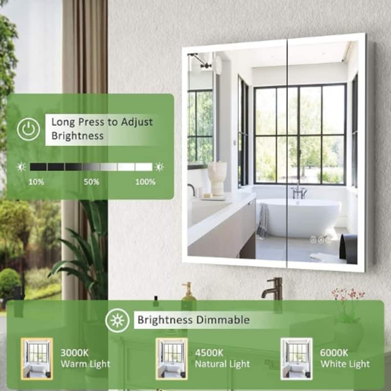 Modland LED Lighted Medicine Cabinet with Mirror Bathroom Mirror Cabinet with Lights Anti-Fog