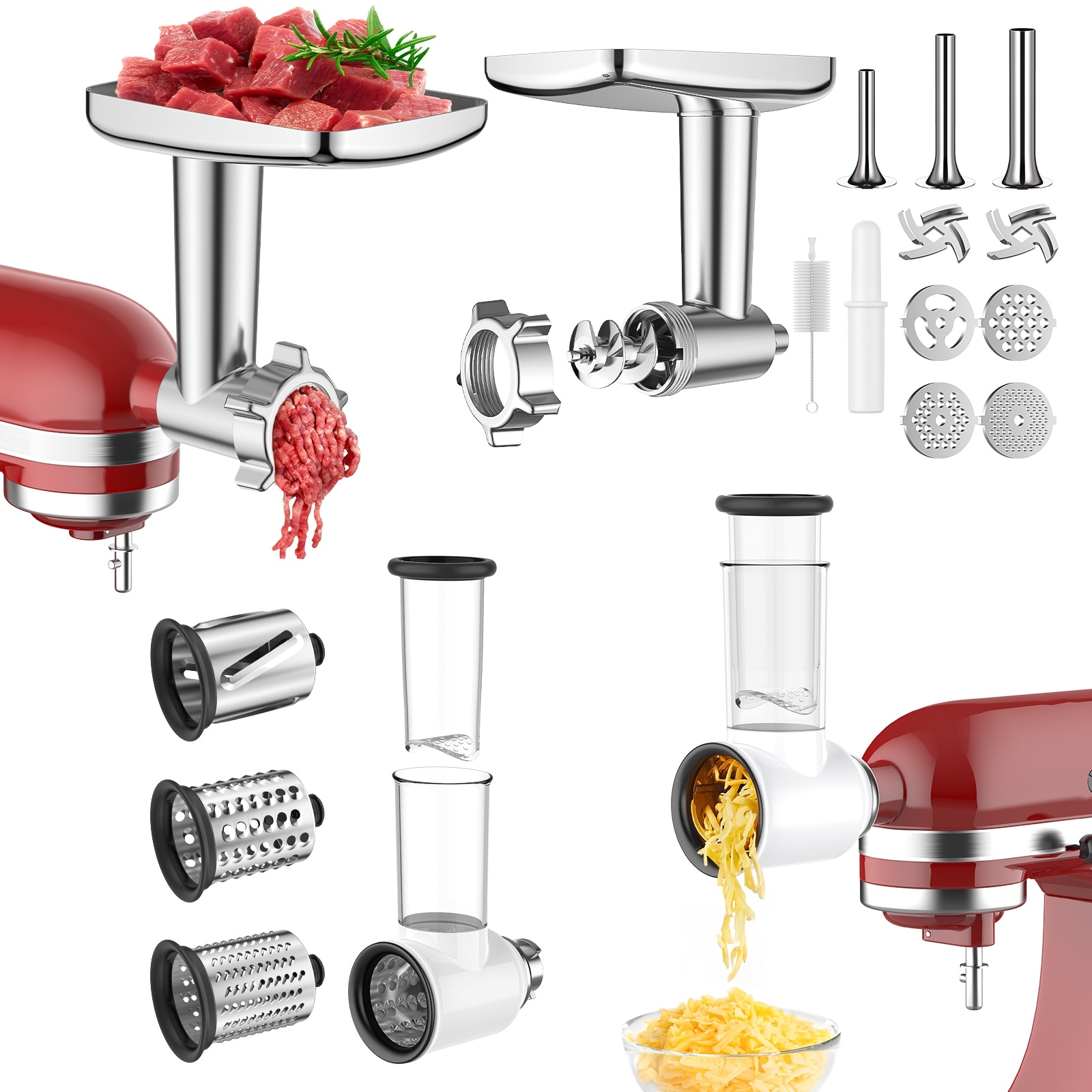 GVODE Metal Meat Grinder and Slicer Shredder Attachment for KitchenAid Stand Mixer - Stainless Steel Mixer Accessories