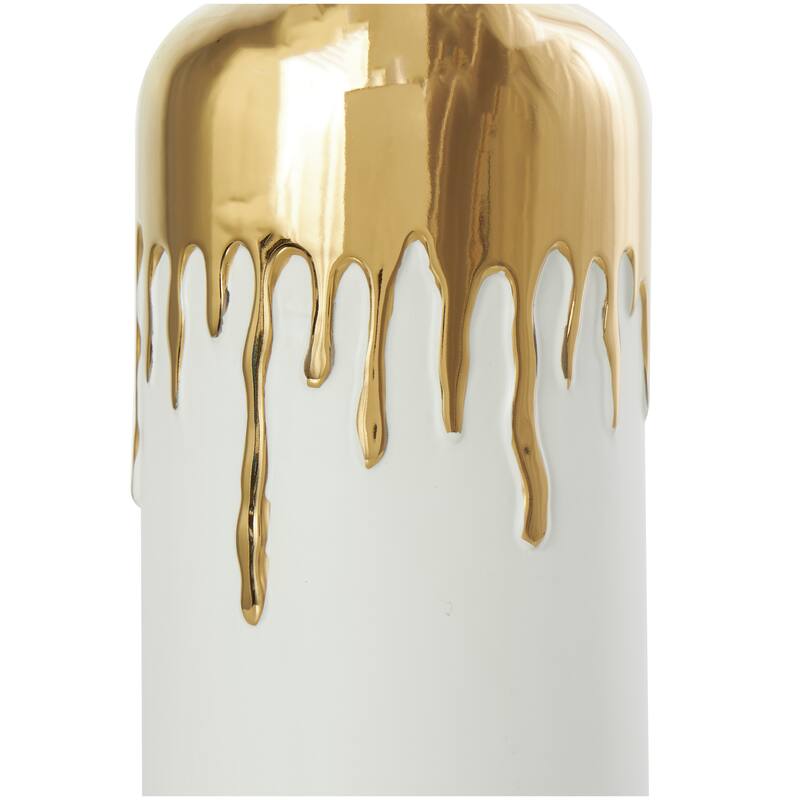 CosmoLiving by Cosmopolitan Black or White Ceramic Vase with Abstract Gold Melting Drips