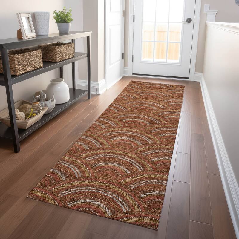 Machine Washable Indoor/ Outdoor Modern Mosaic Chantille Rug