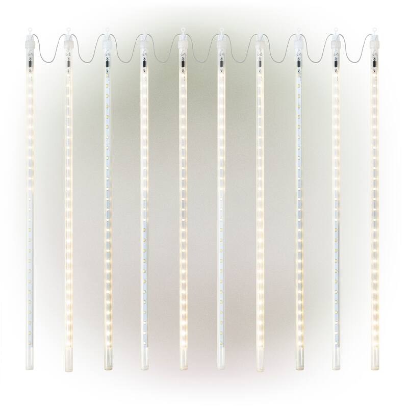 Alpine Corporation 108"L Hanging Icicle Outdoor Lights with Chasing Warm White LED Lights