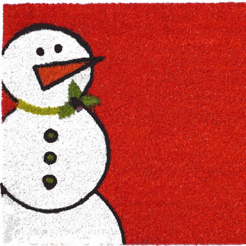 HomeRoots 24" X 36" Red White And Black Christmas Snowman Outdoor Coir Door Mat - 24.00' X '36.00