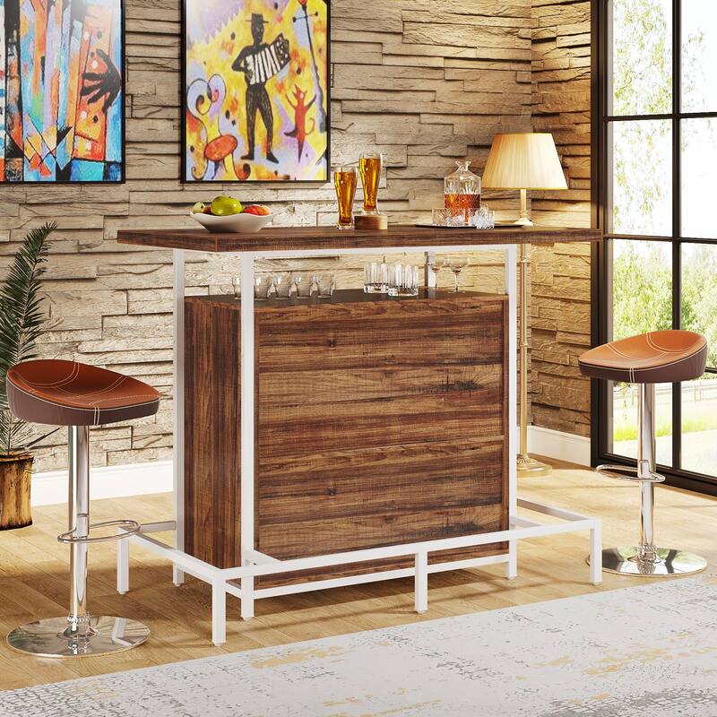 3-Tier Home Bar Unit with Glasses Holder and Wine Storage - 19.7"D x 47.24"W x 43.3"H