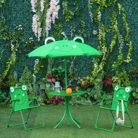 Outsunny Kids Folding Picnic Table and Chair Set Frog Pattern - 19.75" L x 19.75" W x 18" H