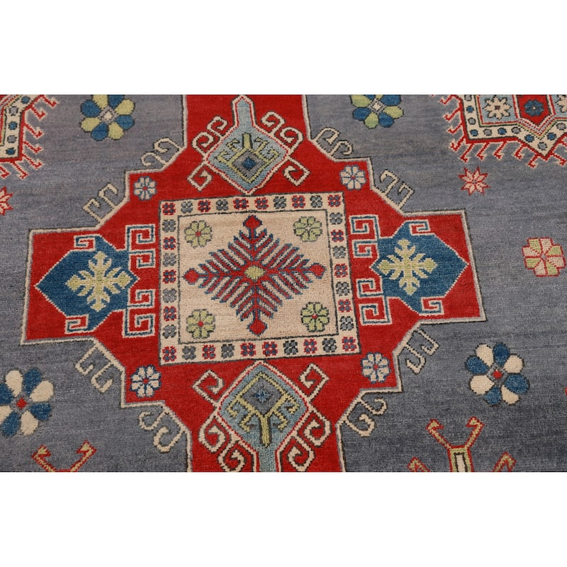 Hand Knotted Oriental 100% Wool Carpet Traditional Geometric Greys & Charcoal Kazak Area Rug - 13' 0'' X 9' 8''
