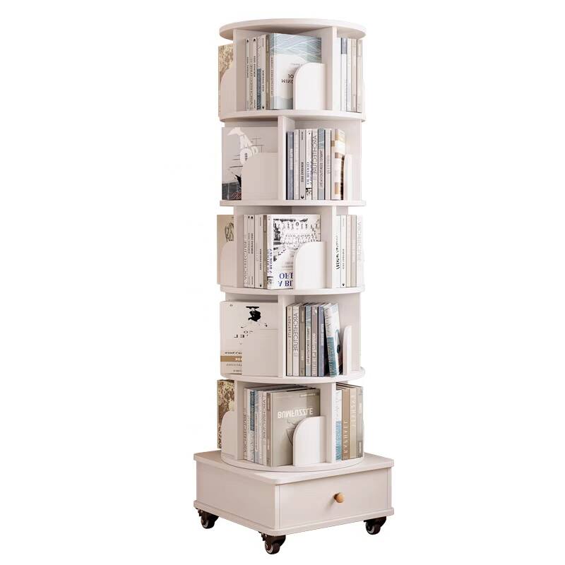 Rotating Bookshelf With Drawer, 360 Display 6 Tier Corner Bookshelf For Small Space, Floor Standing Bookcase Storage Rack