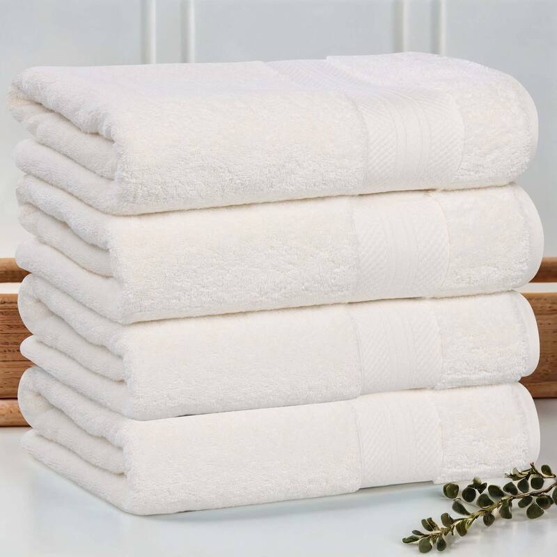 Superior Aria Turkish Cotton Heavyweight Bath Towel Set of 4 - Ivory