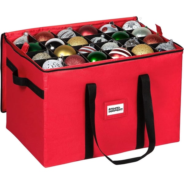 Christmas Ornament Storage Container - Heavy Duty 600D Tear Resistant Material, Zippered, Adjustable Dividers - 96 4" Ornaments