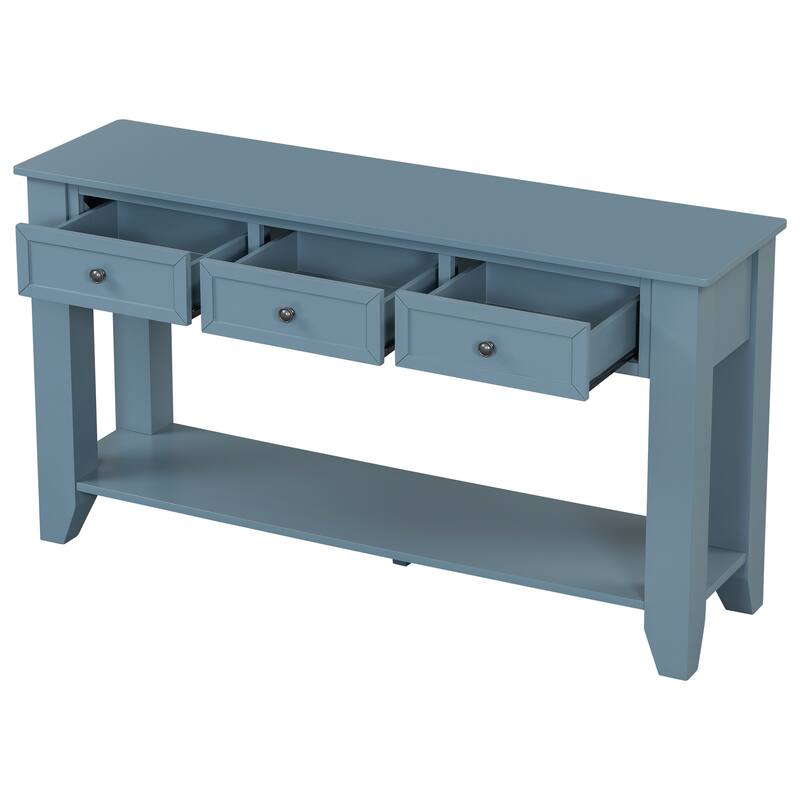 55.4" Modern Entryway Console Table with Three Storage Drawers,Sideboard with Poplar Legs and Metal Handles