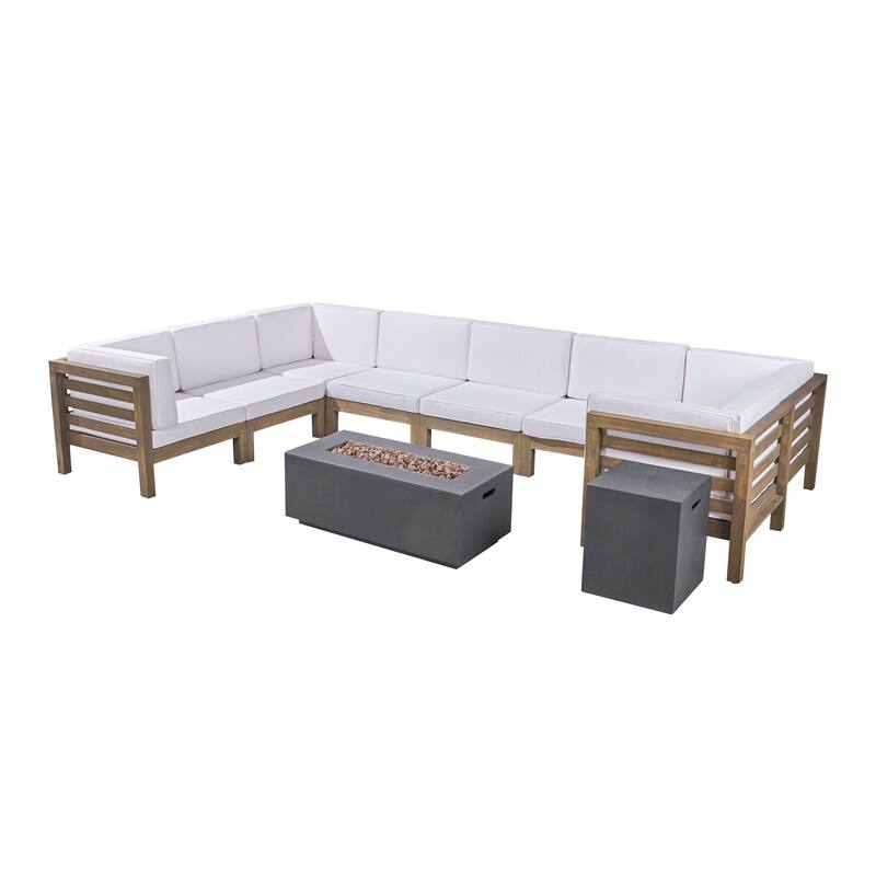Oana Outdoor U-shaped 8-seat Acacia Sectional Sofa Set w/ Fire Pit by Christopher Knight Home