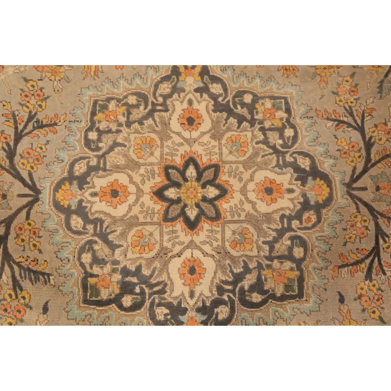Hand Knotted Oriental 100% Wool Carpet Traditional Floral Greys & Charcoal Tabriz Area Rug - 10' 1'' X 6' 7''