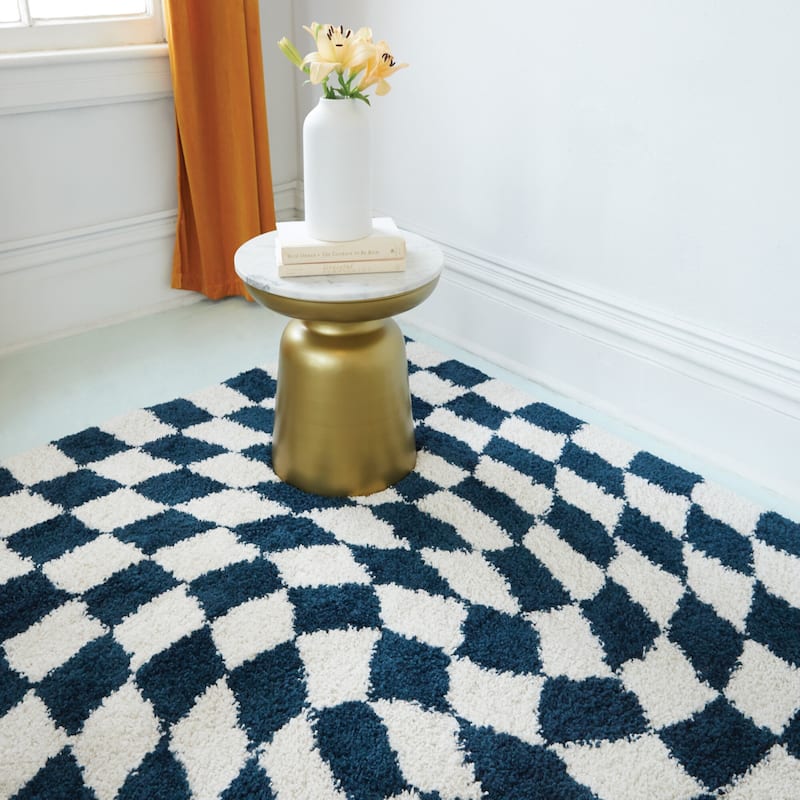 Luther Abstract Checkered Modern Shag Area Rug - 7'10" x 10' - Navy