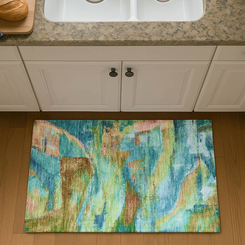 Premium Washable Super Soft Abstract Mayfield Rug - Teal - 1'8" x 2'6"