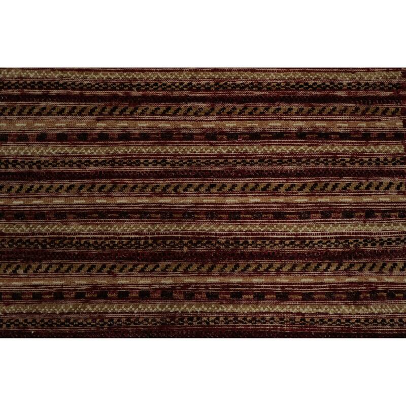 Hand Knotted Oriental 100% Wool Carpet Modern Stripe Red Gabbeh Area Rug - 5' 9'' X 2' 10''