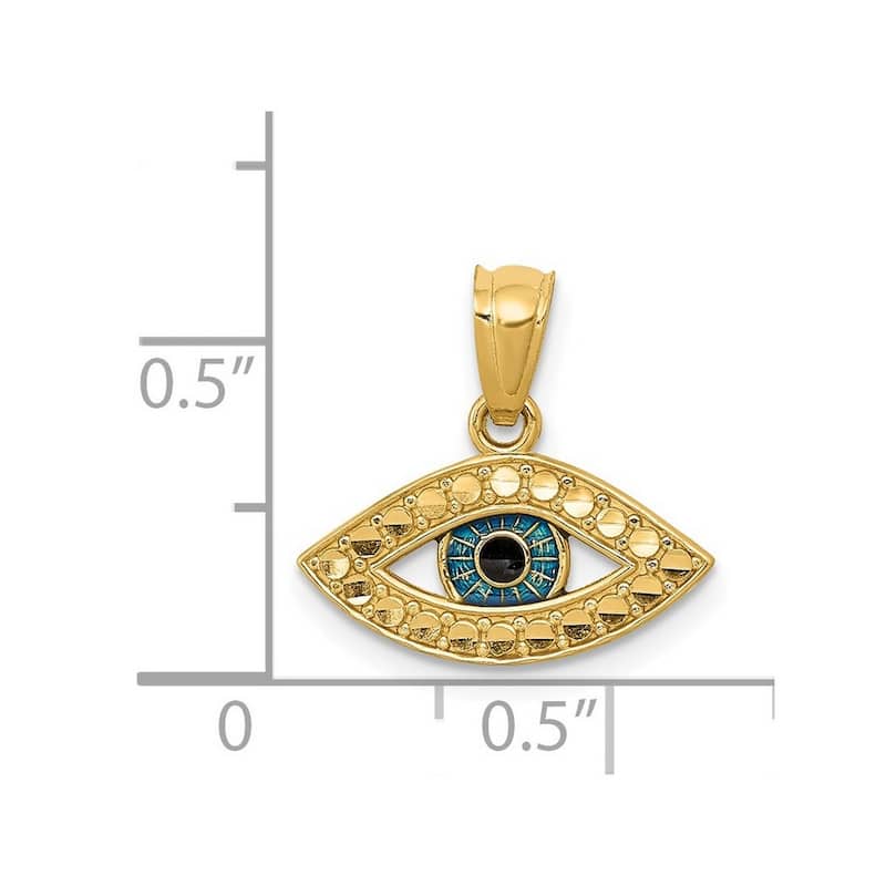 Curata 14k Yellow Gold 18" Diamond-cut Enamel Small Evil Eye Necklace - 14x15mm
