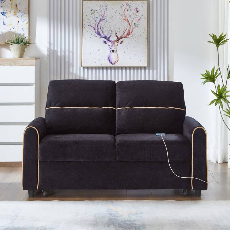 GDFStudio - 58" Chenille Convertible Sleeper Sofa with USB