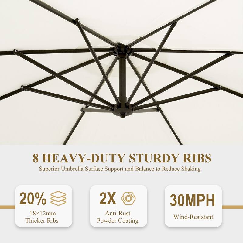 9.8ft Patio Offset Umbrella Cantilever Umbrella with Crank & Cross Bases