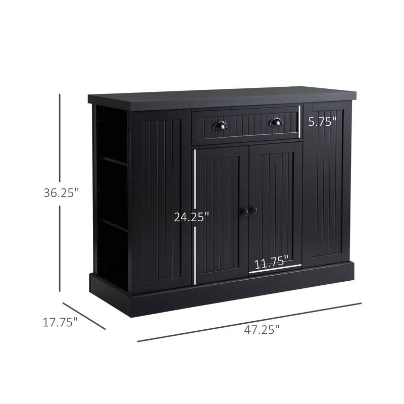 HOMCOM Fluted-Style Wooden Kitchen Island, Storage Cabinet with Drawer, Open Shelving, and Interior Shelving for Dining Room