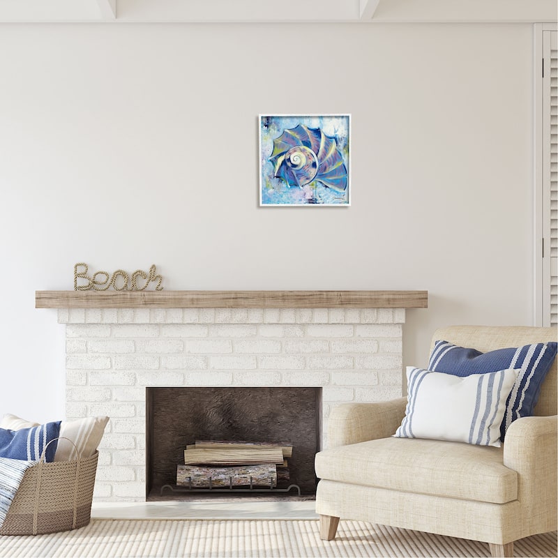 Stupell Abstract Blue Nautilus Framed Giclee Art Design by Liz Jardine