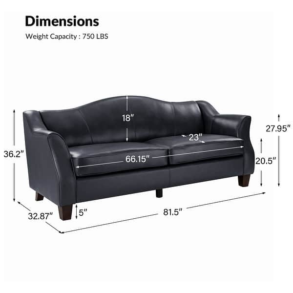 dimension image slide 3 of 5, Sandra 81.5" Classic Genuine Leather Sofa With Solid Wood Legs By HULALA HOME