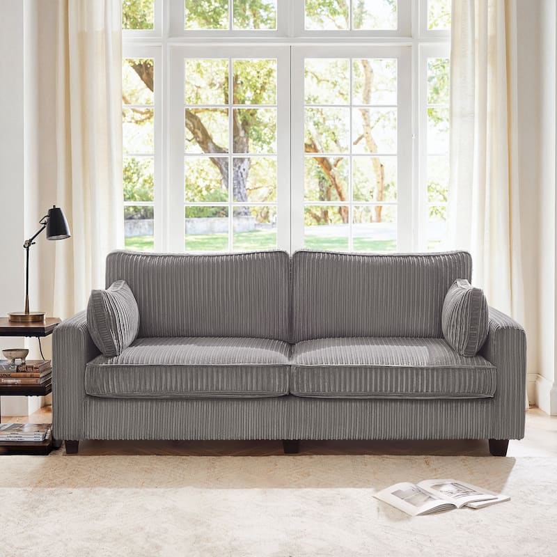 81" Modern Corduroy 3 Seater Sofa, Polyester Rectangle Upholstered Sofa with Wood Base for Living Room - 81"W X 33"D X 26"H