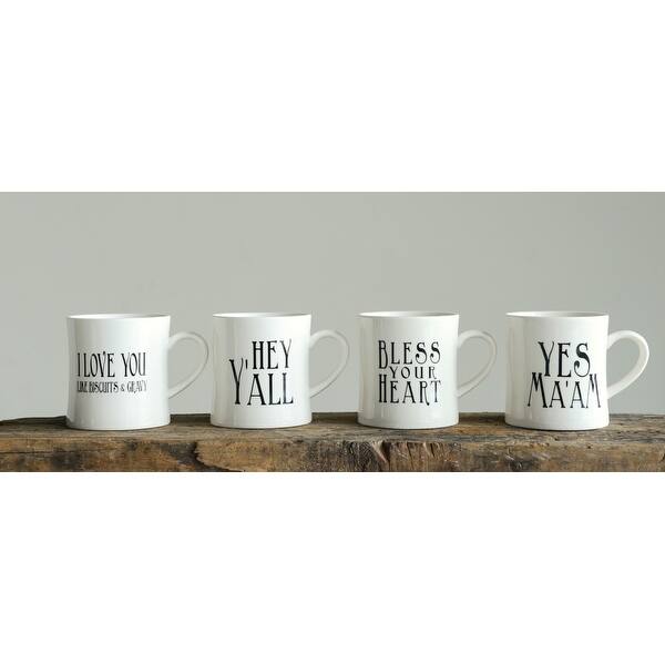 Stoneware Mugs with Sayings (Set of 4 Designs/Sayings) Bed Bath