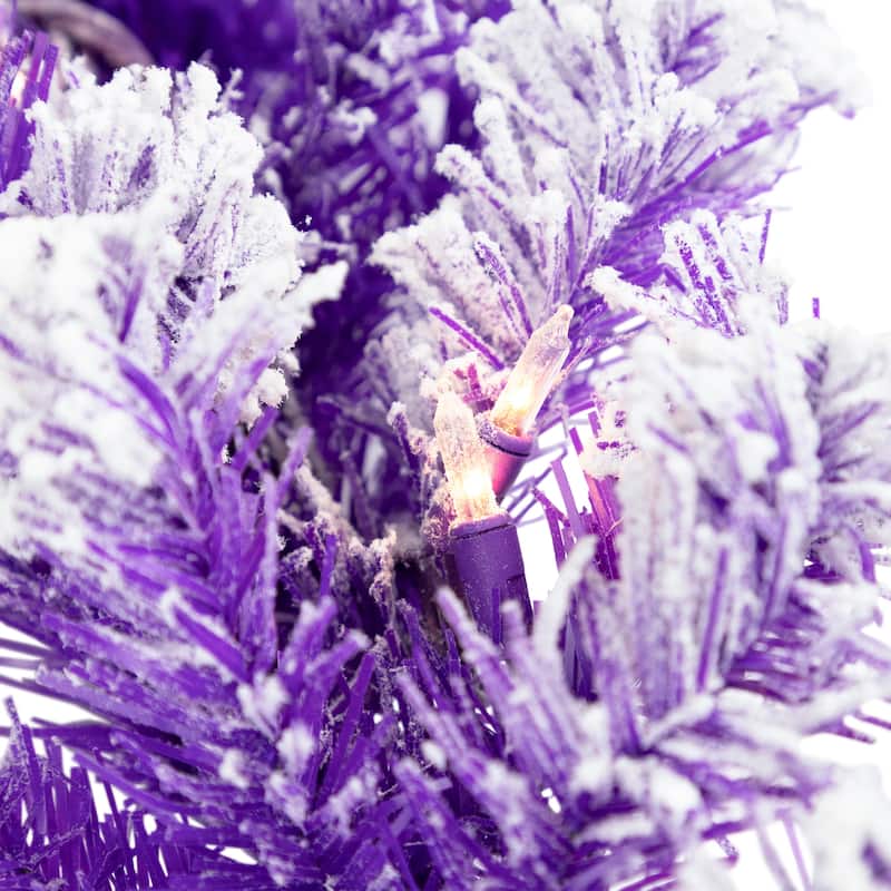 Pre-Lit Artificial Flocked Pine Christmas Garland - 9' - Purple - Clear Lights