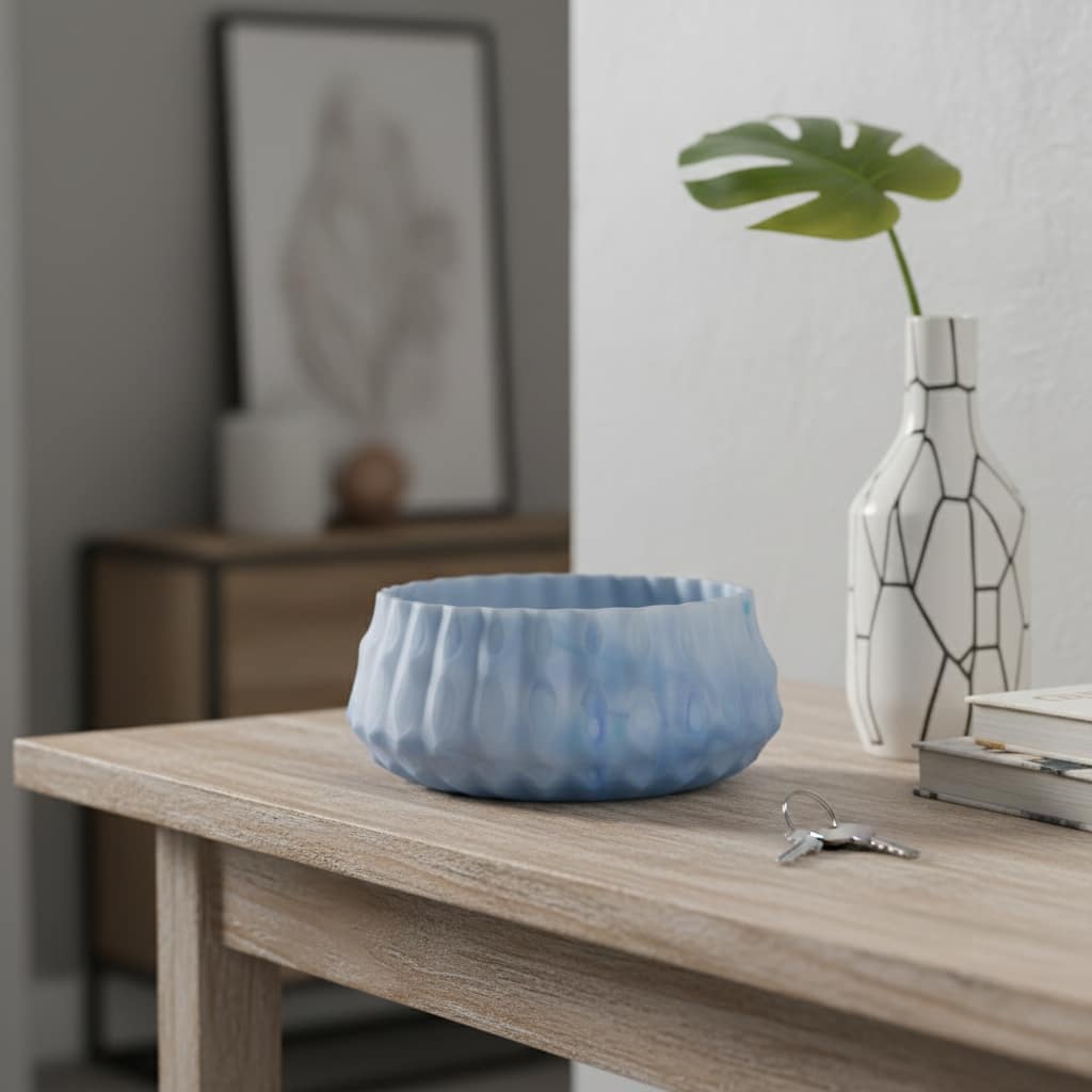 Decorative Modern Carved Glass Accent Bowl - 12", Blue - 11.75"