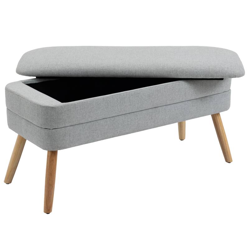 Modern Cotton/Linen Oversize Ottoman Bench with Wood Legs
