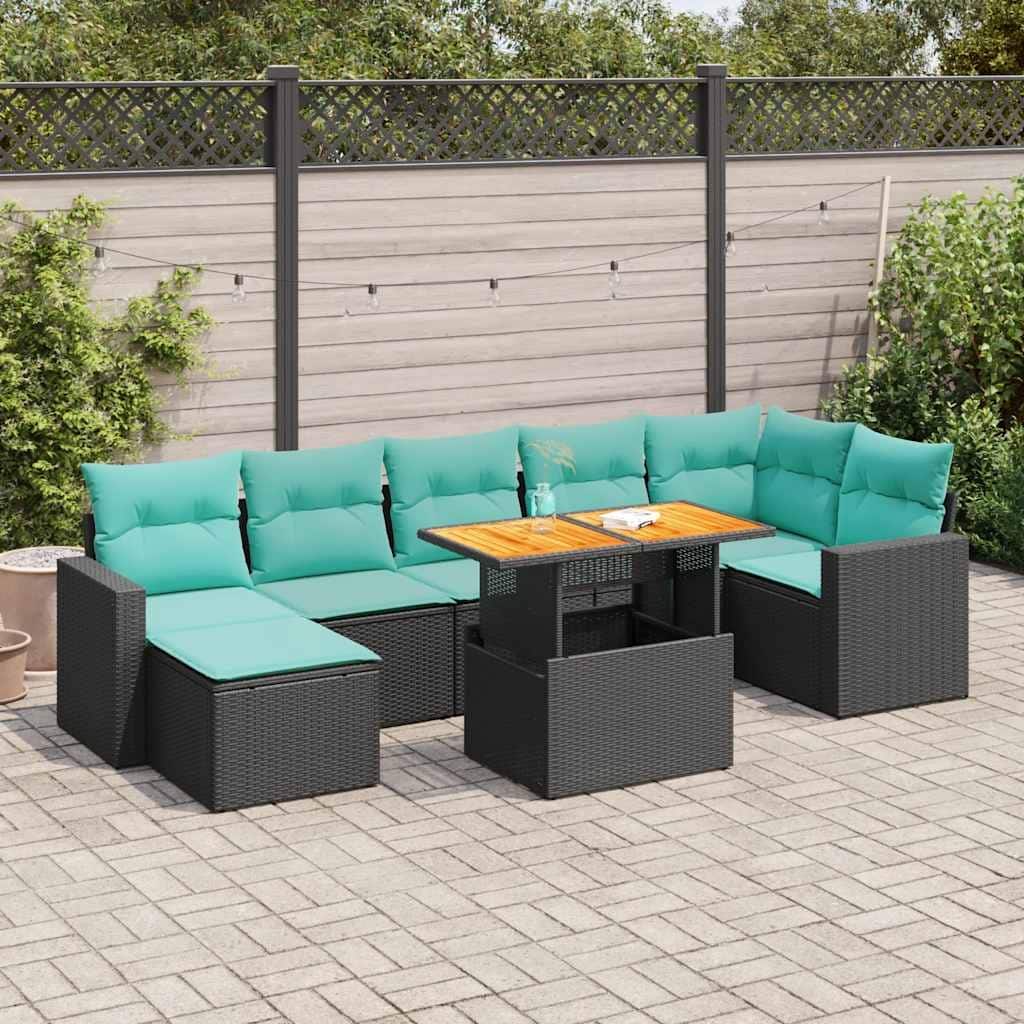 vidaXL Patio Sofa Set with Cushions Modular Outdoor Seating 8 Piece Poly Rattan - 21.7 x 24.4 x 27.2