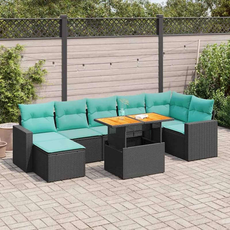 vidaXL Patio Sofa Set with Cushions Modular Outdoor Seating 8 Piece Poly Rattan - 21.7 x 24.4 x 27.2