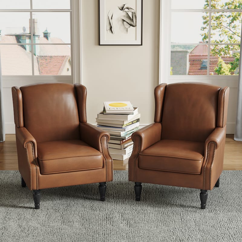 Upholstered Nailhead Trim Armchair Wingback Accent Chairs Set of 2