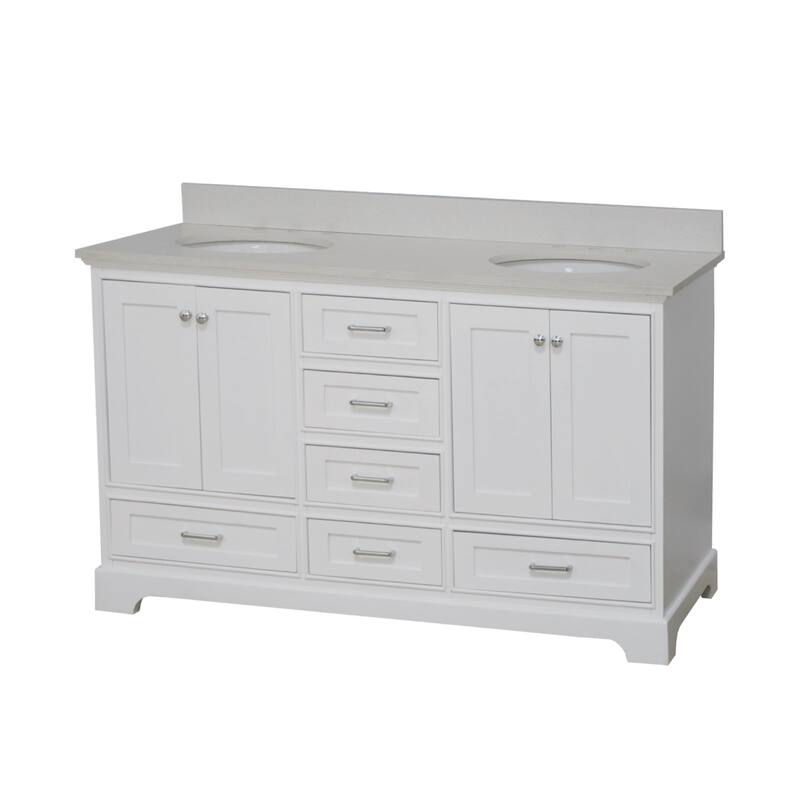 KitchenBathCollection Harper 60" Double Bathroom Vanity with Quartz Top