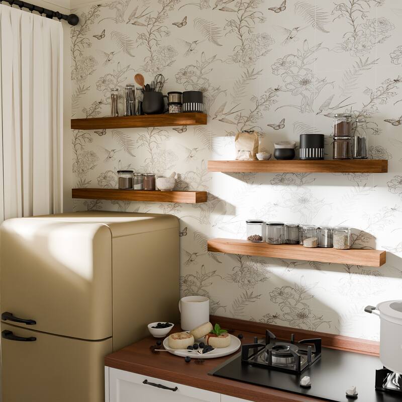 Set of 4 Wooden Floating Wall Shelves for Bathroom, Kitchen, Living Room