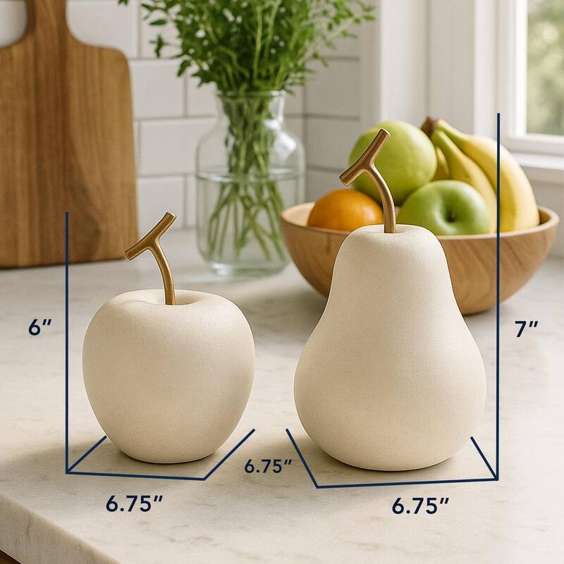 Cream White Fruit Table Top Apple And Pear, Set of 2
