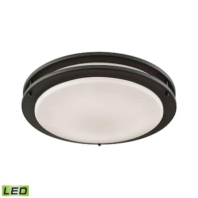 Clarion 14-inch LED Flush in Oil Rubbed Bronze with a White Acrylic Diffuser