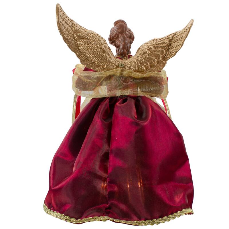 13.5" Lighted Red and Gold Angel with Wings Christmas Tree Topper - Clear Lights - 13.5