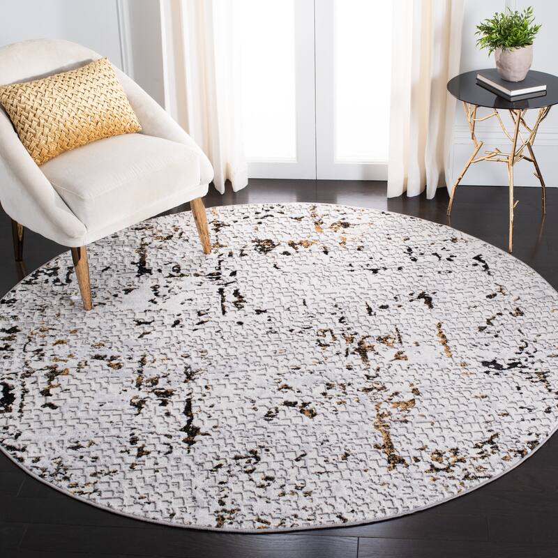 SAFAVIEH Amelia Valvi Modern Abstract Rug - 6'7" Round - Grey/Gold