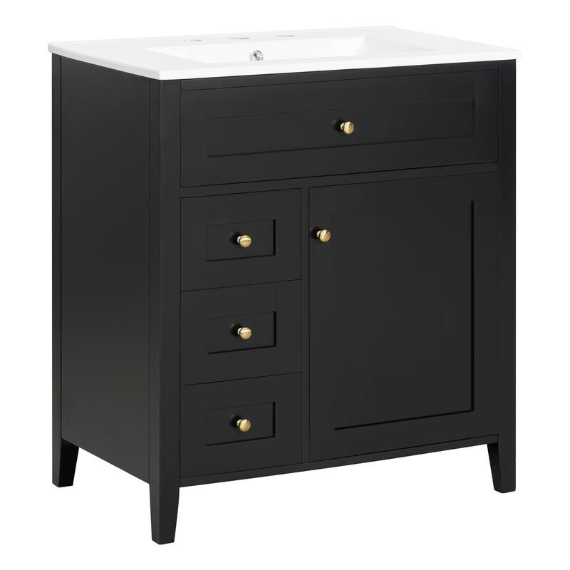 30/36 Inch Bathroom Vanity, Bathroom Sink Cabinet, Freestanding Bathroom Storage Cabinet with Ceramic Basin