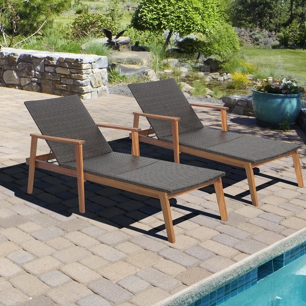 costway outdoor rattan lounge chair chaise recliner adjustable cushioned patio