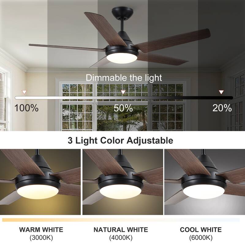 YUHAO Modern Indoor 48 in. Integrated LED Ceiling Fan with Remote Control - 48 INCHES