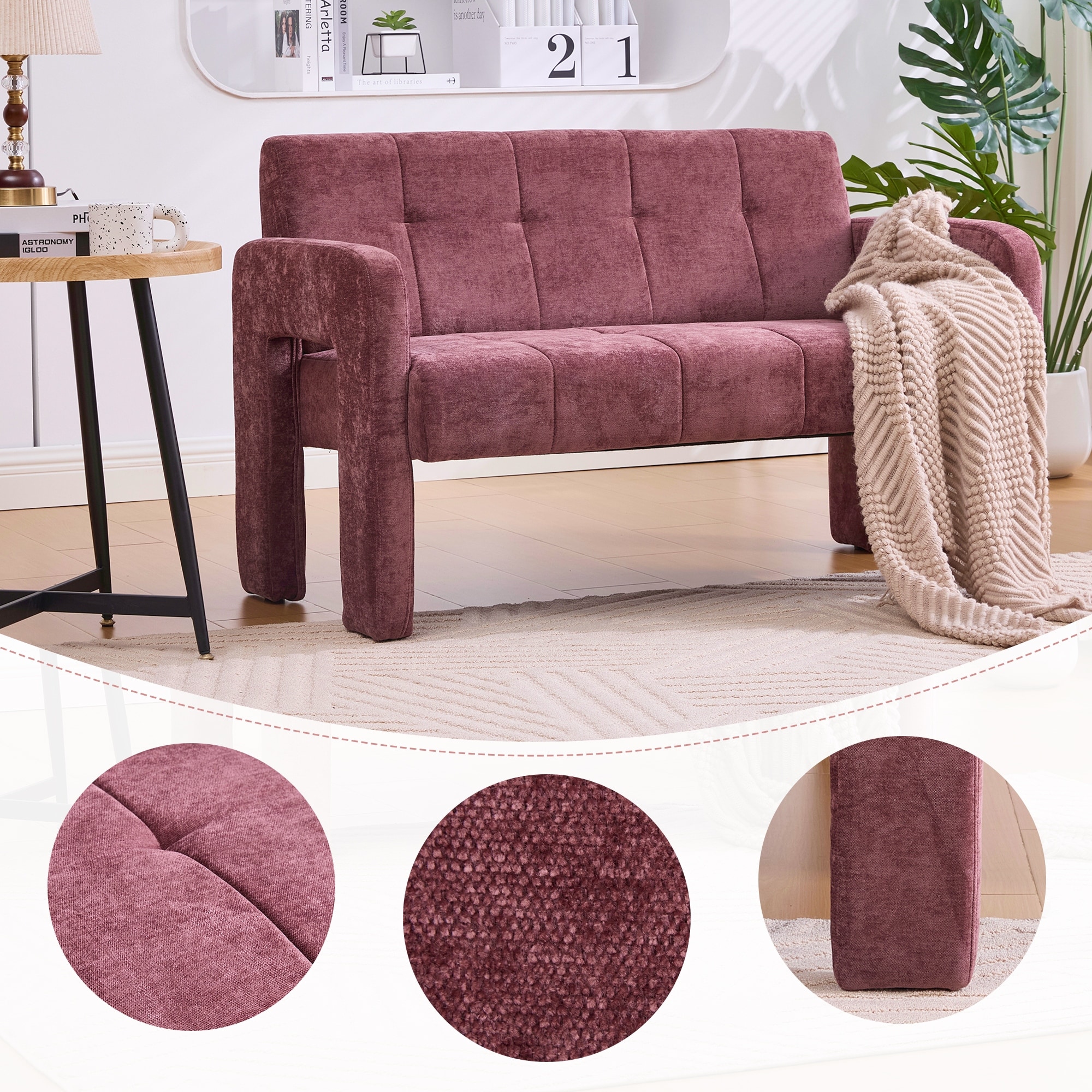 HOMEFUN Chenille Upholstered Tufted Comfortable Wood Frame Loveseats Sofa with Dual Armrests