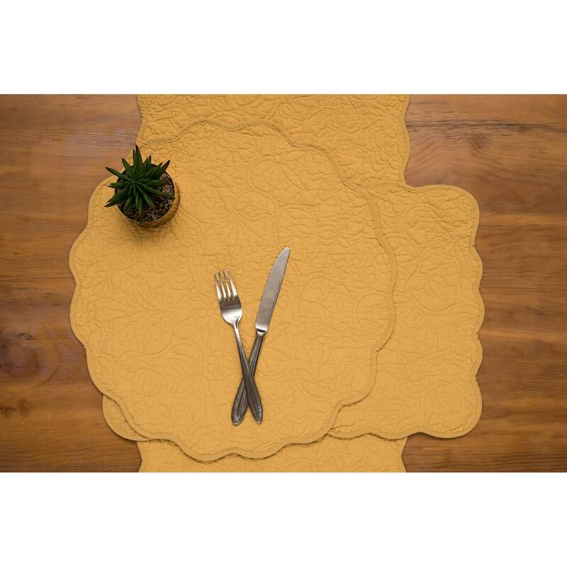 51" x 14" Christiana Honey Floral Reversible Machine Washable Quilt Table Runner - Yellow