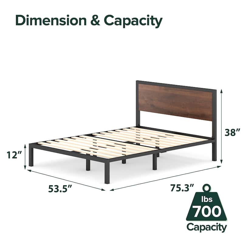 Priage by ZINUS Black and Brown Metal Platform Bed Frame - Full