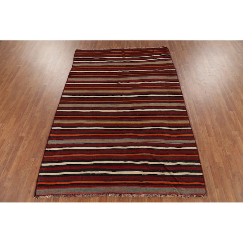 Striped Kilim Qashqai Persian Vintage Rug Hand-Woven Wool Carpet - 6'2"x 9'0"
