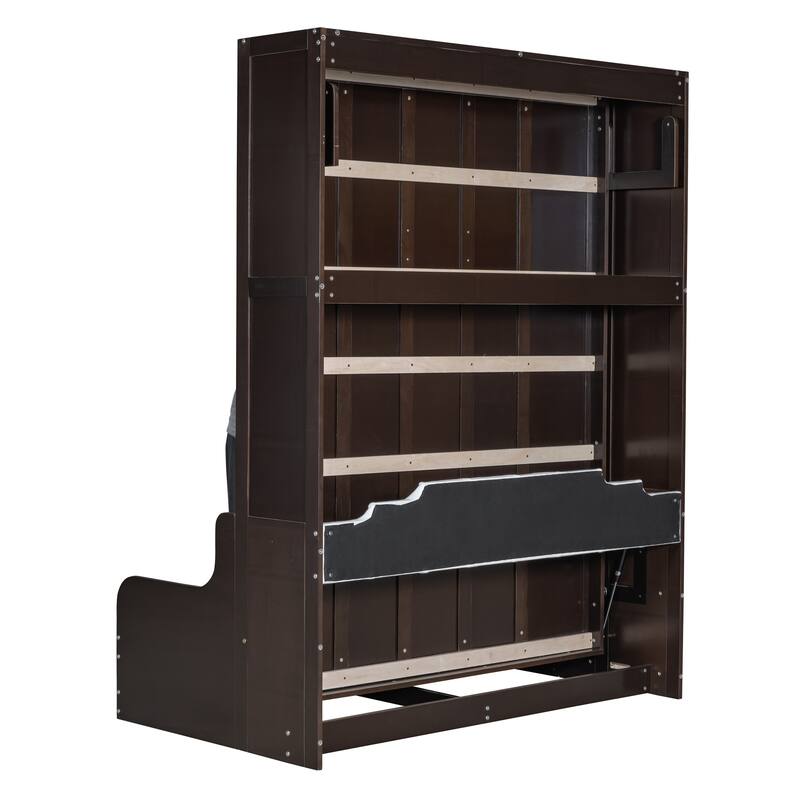 Espresso Queen Size Multi-function Murphy Bed with Cushion
