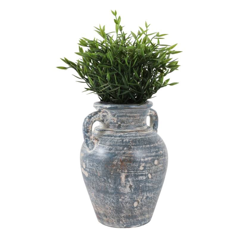 Handcrafted Terracotta Pottery Vase with Amphora Shape and Handles