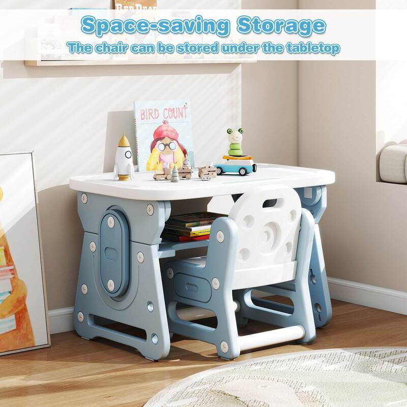 Gymax Kids Table & Chair Set Height Adjustable Toddler Drawing Table